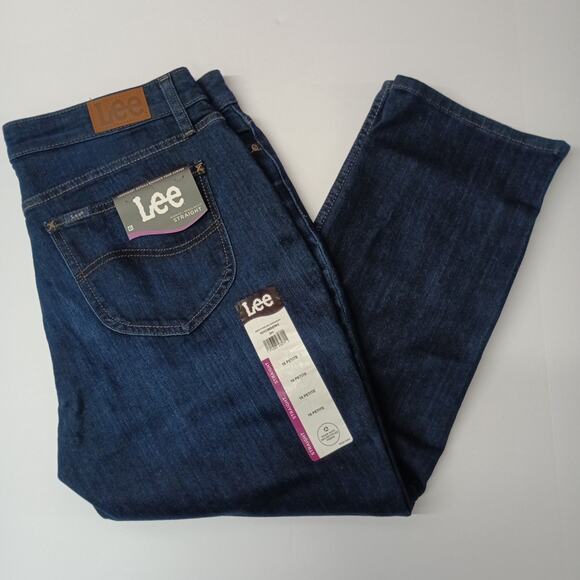 Lee Regular Fit Straight Leg Jeans Women's 16 Petite Blue Mid Rise Dark Wash - Picture 1 of 8